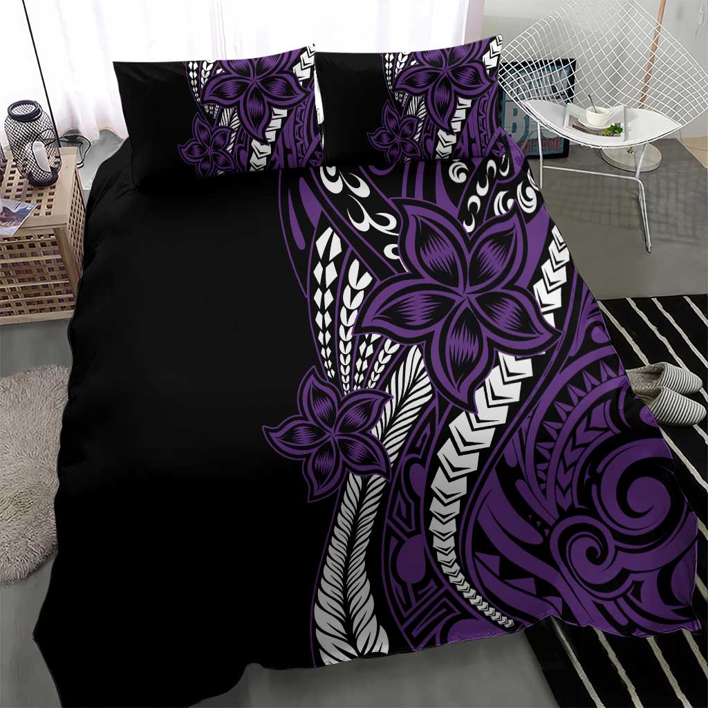 Polynesian Plumeria Floral Tattoo Pattern Bedding Set Purple Style LT9 - Polynesian Pride