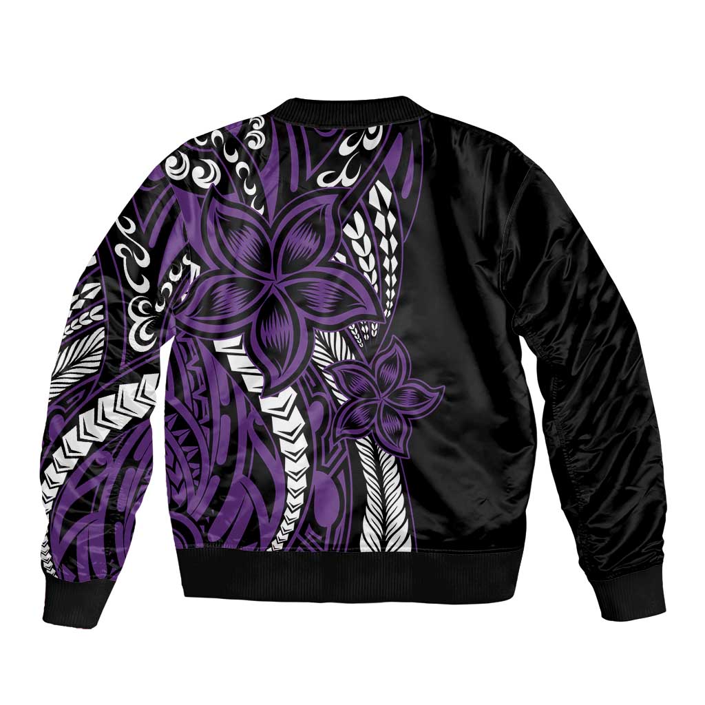 Polynesian Plumeria Floral Tattoo Pattern Bomber Jacket Purple Style LT9 - Polynesian Pride
