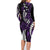 Polynesian Plumeria Floral Tattoo Pattern Family Matching Long Sleeve Bodycon Dress and Hawaiian Shirt Purple Style