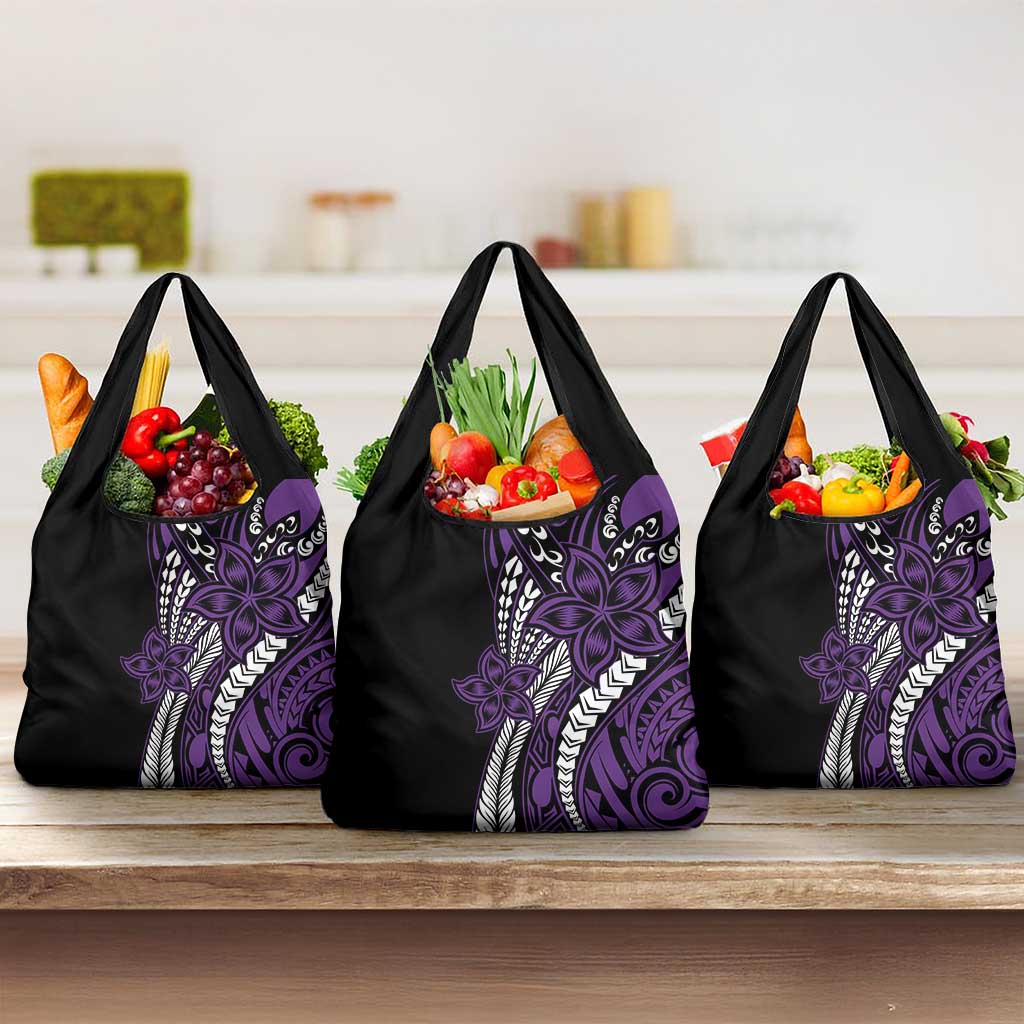 Polynesian Plumeria Floral Tattoo Pattern Grocery Bag Purple Style LT9 3-pack One Size Purple - Polynesian Pride