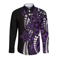 Polynesian Plumeria Floral Tattoo Pattern Long Sleeve Button Shirt Purple Style LT9 Unisex Purple - Polynesian Pride