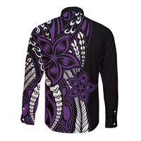 Polynesian Plumeria Floral Tattoo Pattern Long Sleeve Button Shirt Purple Style LT9 - Polynesian Pride