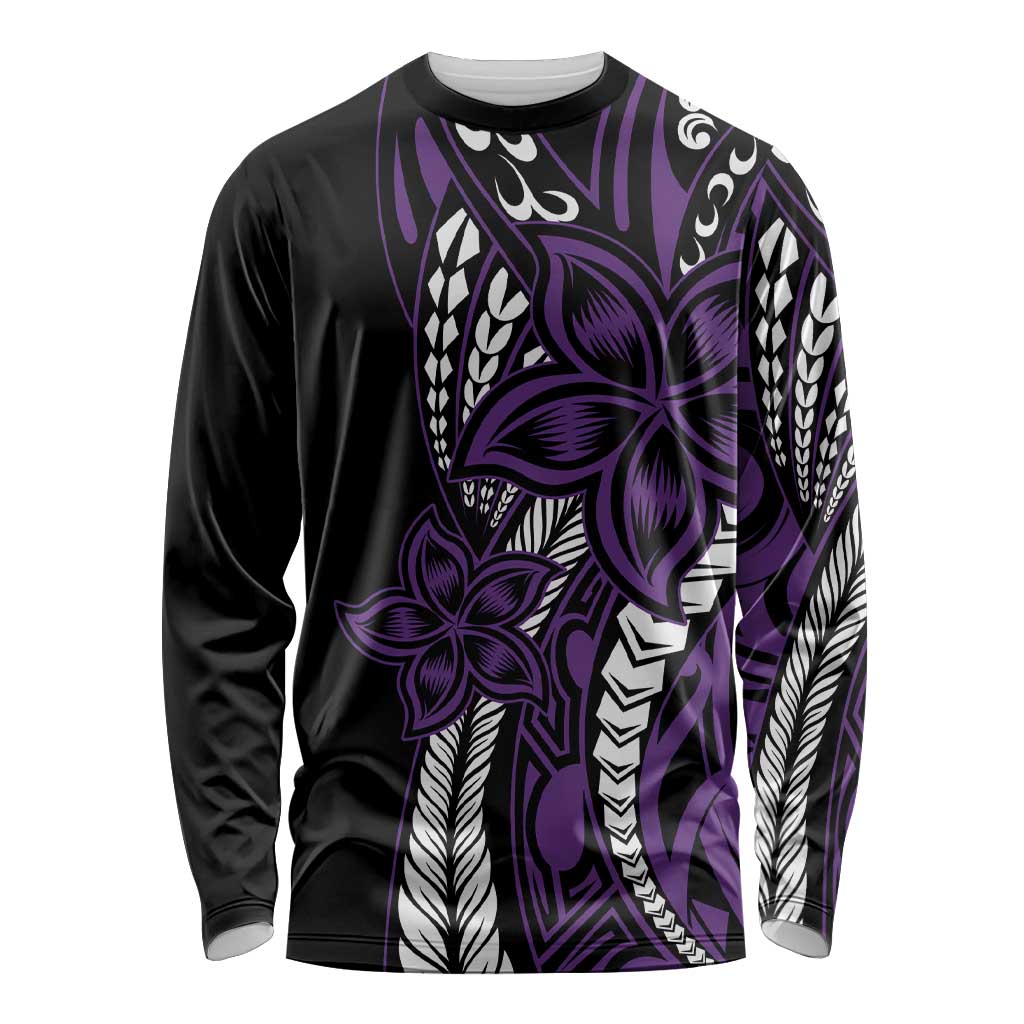 Polynesian Plumeria Floral Tattoo Pattern Long Sleeve Shirt Purple Style LT9 Unisex Purple - Polynesian Pride