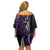 Polynesian Plumeria Floral Tattoo Pattern Off Shoulder Short Dress Purple Style