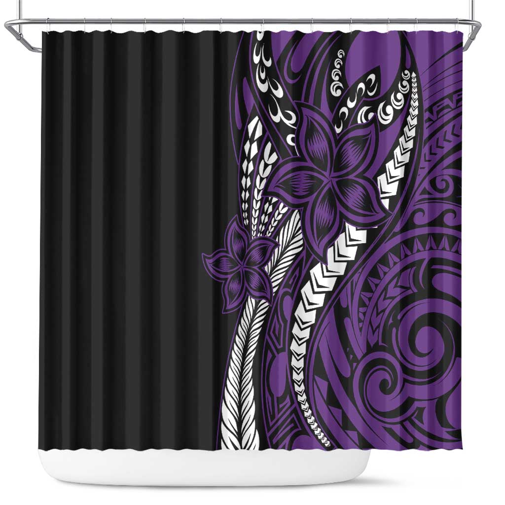 Polynesian Plumeria Floral Tattoo Pattern Shower Curtain Purple Style