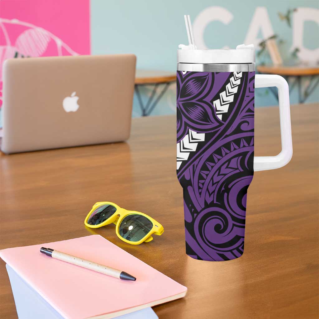 Polynesian Plumeria Floral Tattoo Pattern Tumbler With Handle Purple Style LT9 - Polynesian Pride