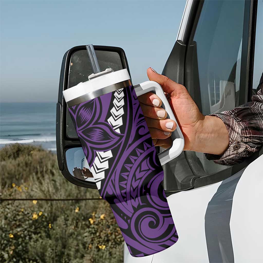 Polynesian Plumeria Floral Tattoo Pattern Tumbler With Handle Purple Style LT9 - Polynesian Pride