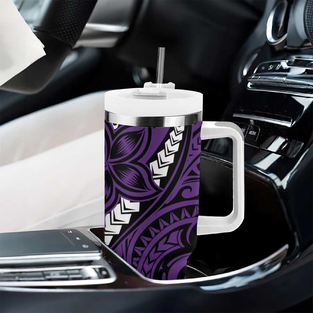 Polynesian Plumeria Floral Tattoo Pattern Tumbler With Handle Purple Style LT9 - Polynesian Pride