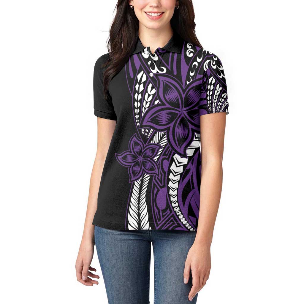Polynesian Plumeria Floral Tattoo Pattern Women Polo Shirt Purple Style LT9 - Polynesian Pride