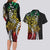 Polynesian Plumeria Floral Tattoo Pattern Couples Matching Long Sleeve Bodycon Dress and Hawaiian Shirt Reggae Style