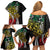 Polynesian Plumeria Floral Tattoo Pattern Family Matching Off Shoulder Short Dress and Hawaiian Shirt Reggae Style