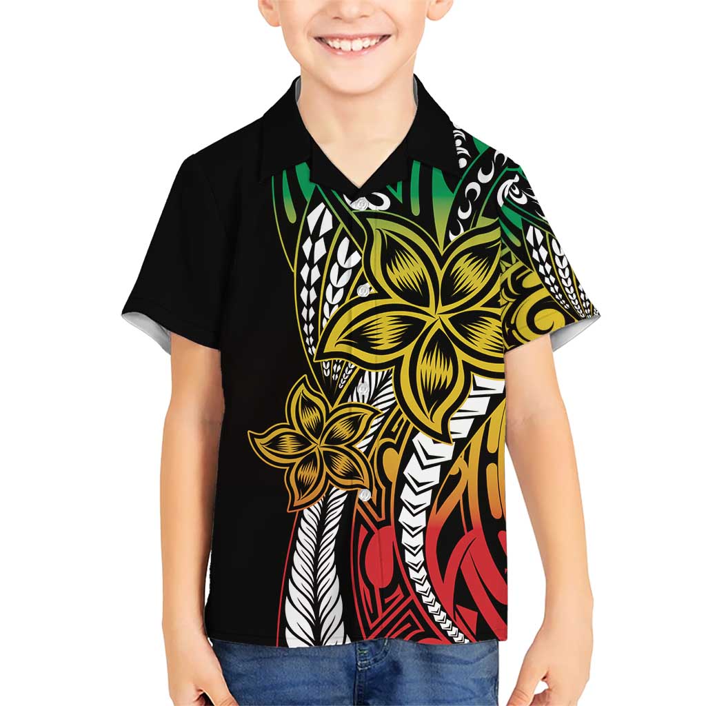 Polynesian Plumeria Floral Tattoo Pattern Kid Hawaiian Shirt Reggae Style LT9 Kid Reggae - Polynesian Pride