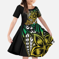 Polynesian Plumeria Floral Tattoo Pattern Kid Short Sleeve Dress Reggae Style LT9 KID Reggae - Polynesian Pride