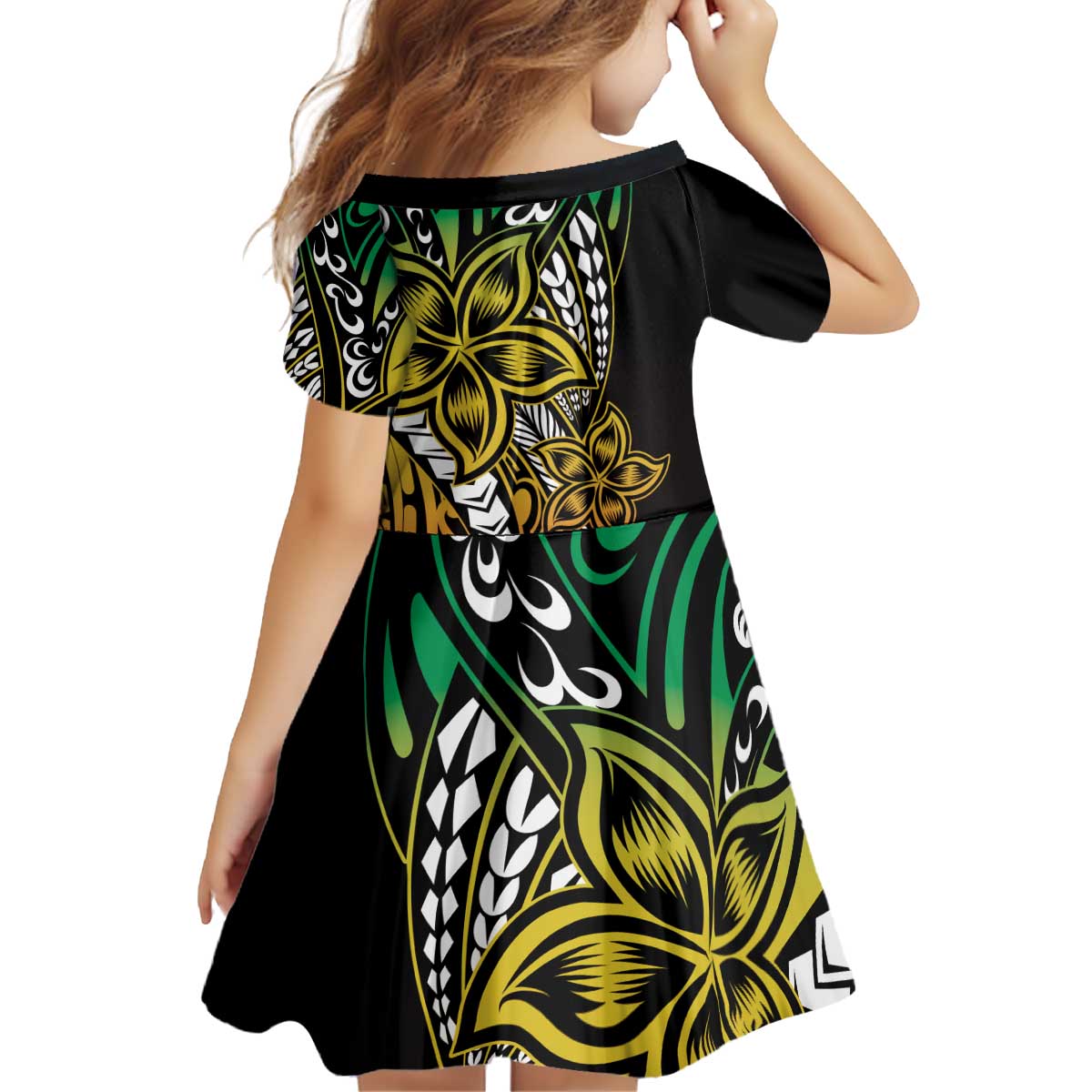 Polynesian Plumeria Floral Tattoo Pattern Kid Short Sleeve Dress Reggae Style LT9 - Polynesian Pride