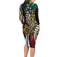 Polynesian Plumeria Floral Tattoo Pattern Long Sleeve Bodycon Dress Reggae Style LT9 - Polynesian Pride