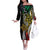 Polynesian Plumeria Floral Tattoo Pattern Off The Shoulder Long Sleeve Dress Reggae Style