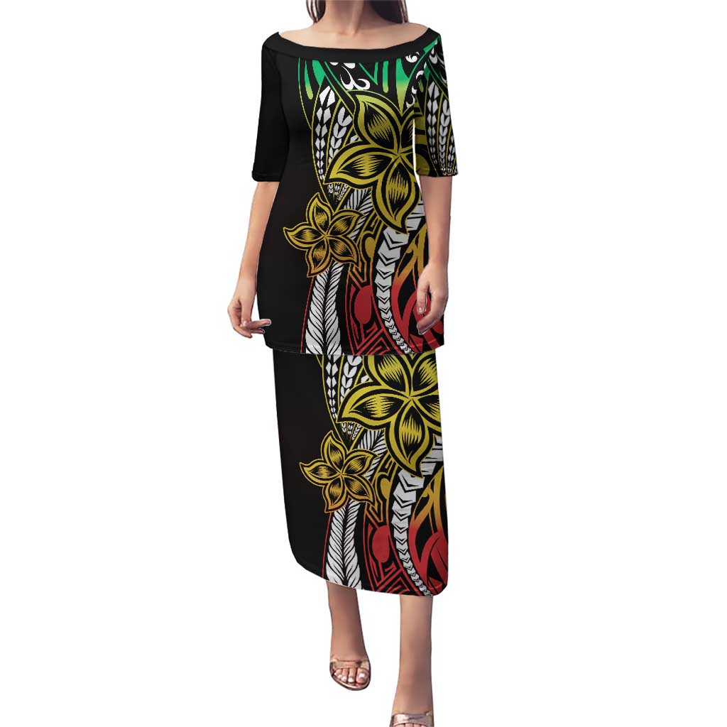 Polynesian Plumeria Floral Tattoo Pattern Puletasi Reggae Style LT9 Long Dress Reggae - Polynesian Pride