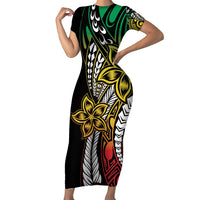 Polynesian Plumeria Floral Tattoo Pattern Short Sleeve Bodycon Dress Reggae Style LT9 Long Dress Reggae - Polynesian Pride