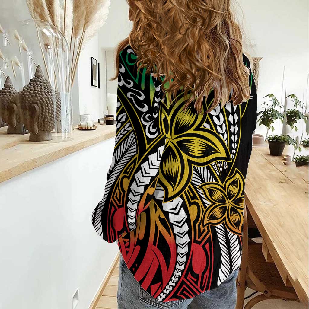 Polynesian Plumeria Floral Tattoo Pattern Women Casual Shirt Reggae Style LT9 - Polynesian Pride