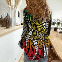 Polynesian Plumeria Floral Tattoo Pattern Women Casual Shirt Reggae Style LT9 - Polynesian Pride