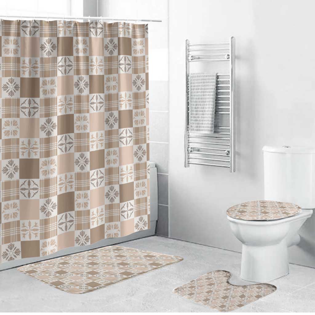 Hawaiian Palaka Quilt Pattern Bathroom Set Hawaii Culture Bird of Paradise Exotic Motif LT9 Bathroom Set (4 pcs) Beige - Polynesian Pride