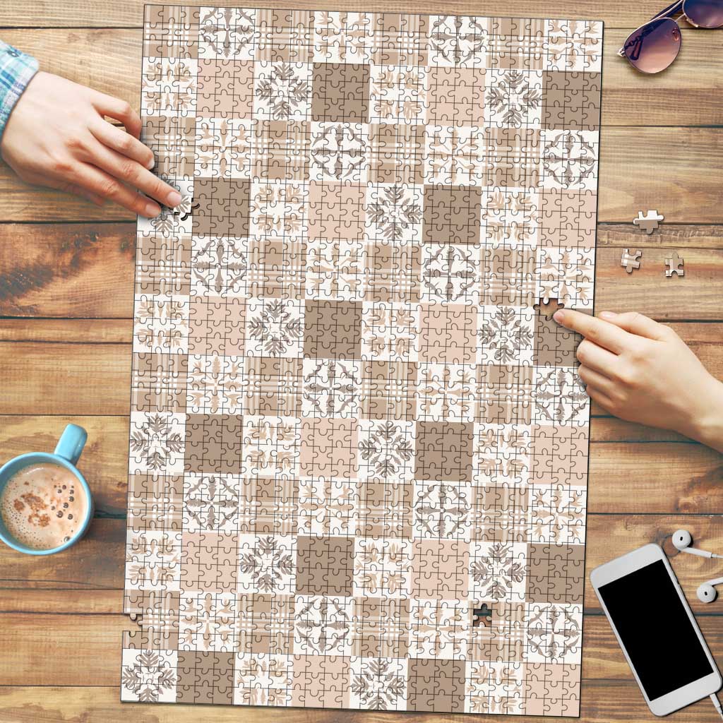 Hawaiian Palaka Quilt Pattern Puzzle Hawaii Culture Bird of Paradise Exotic Motif LT9 Beige - Polynesian Pride