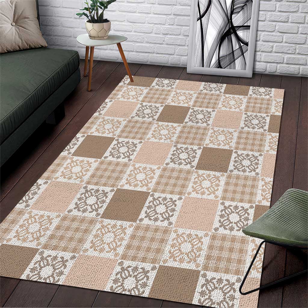 Hawaiian Palaka Quilt Pattern Area Rug Hawaii Culture Honu Turtle LT9 Beige - Polynesian Pride