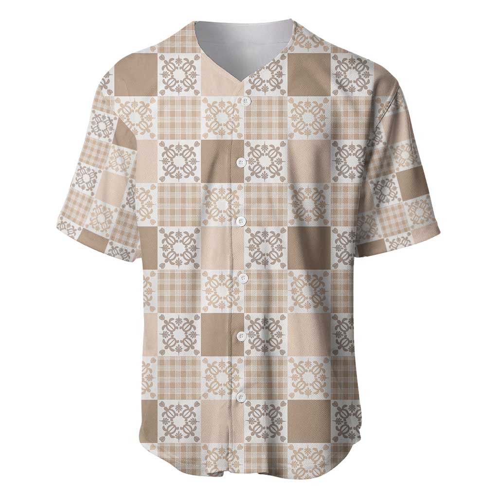 Hawaiian Palaka Quilt Pattern Baseball Jersey Hawaii Culture Honu Turtle LT9 Beige - Polynesian Pride
