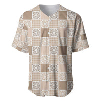 Hawaiian Palaka Quilt Pattern Baseball Jersey Hawaii Culture Honu Turtle LT9 Beige - Polynesian Pride