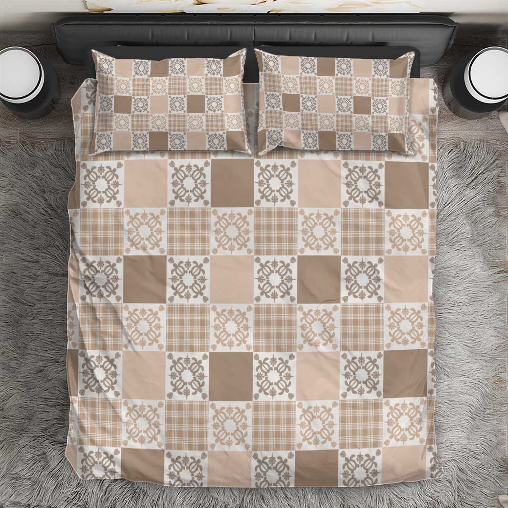 Hawaiian Palaka Quilt Pattern Bedding Set Hawaii Culture Honu Turtle LT9 Beige - Polynesian Pride
