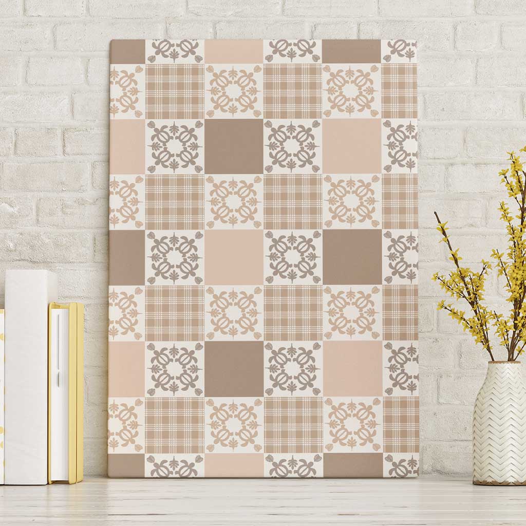 Hawaiian Palaka Quilt Pattern Canvas Wall Art Hawaii Culture Honu Turtle LT9 Without Frame Beige - Polynesian Pride