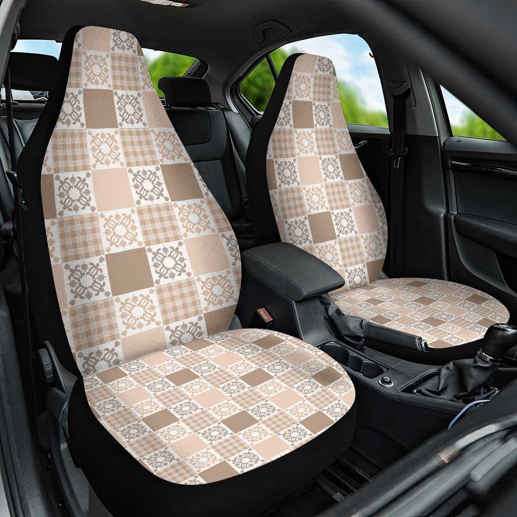 Hawaiian Palaka Quilt Pattern Car Seat Cover Hawaii Culture Honu Turtle LT9 One Size Beige - Polynesian Pride