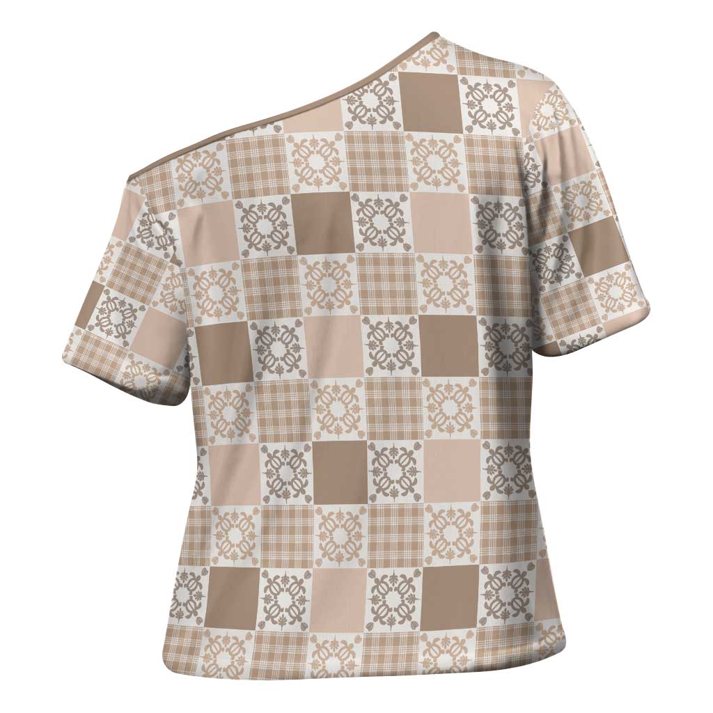 Hawaiian Palaka Quilt Pattern Cross Shoulder Shirt Hawaii Culture Honu Turtle LT9 - Polynesian Pride