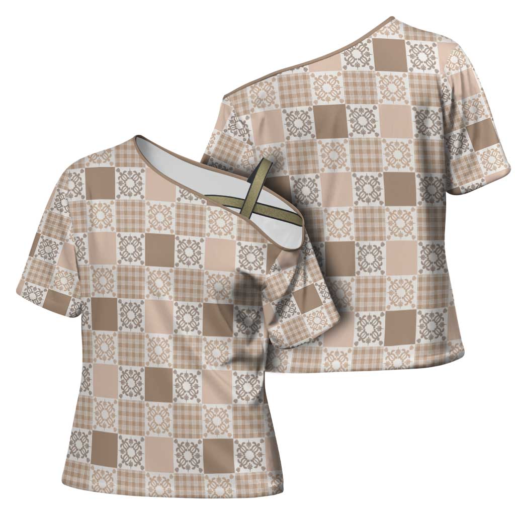 Hawaiian Palaka Quilt Pattern Cross Shoulder Shirt Hawaii Culture Honu Turtle LT9 - Polynesian Pride