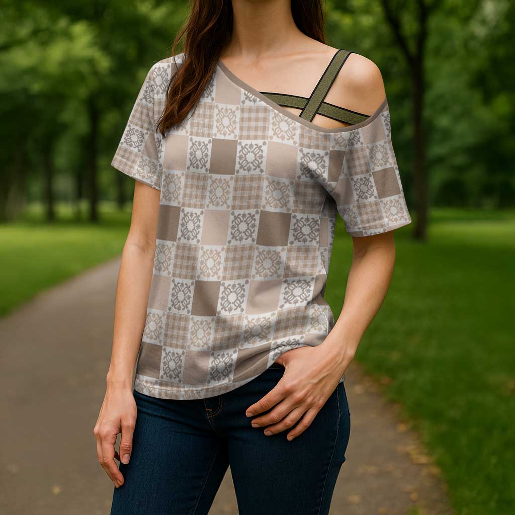 Hawaiian Palaka Quilt Pattern Cross Shoulder Shirt Hawaii Culture Honu Turtle LT9 - Polynesian Pride
