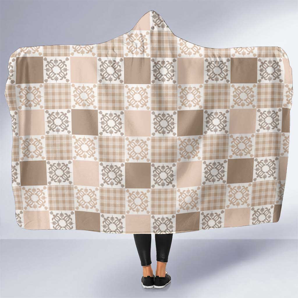 Hawaiian Palaka Quilt Pattern Hooded Blanket Hawaii Culture Honu Turtle LT9 One Size Beige - Polynesian Pride