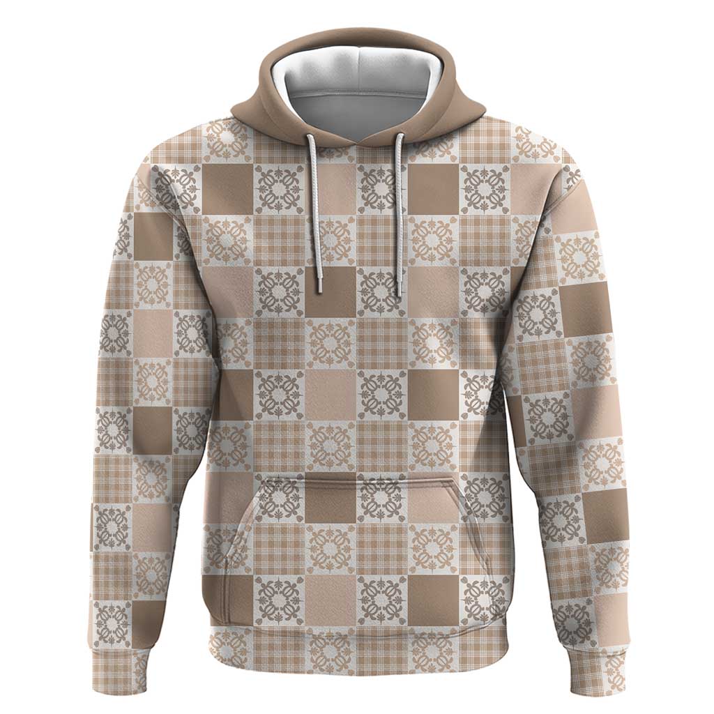 Hawaiian Palaka Quilt Pattern Hoodie Hawaii Culture Honu Turtle LT9 Pullover Hoodie Beige - Polynesian Pride