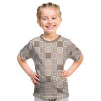 Hawaiian Palaka Quilt Pattern Kid T Shirt Hawaii Culture Honu Turtle LT9 Beige - Polynesian Pride