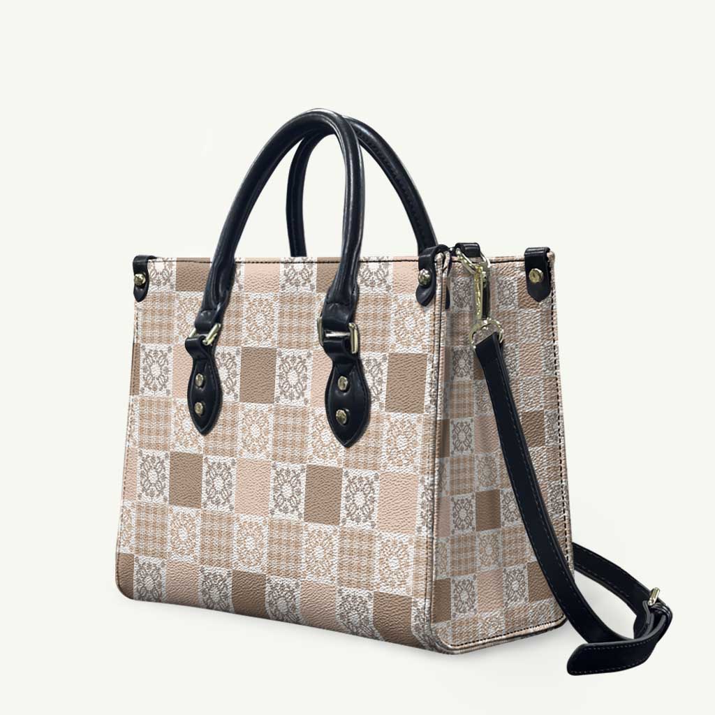 Hawaiian Palaka Quilt Pattern Leather Bag Hawaii Culture Honu Turtle LT9 Beige - Polynesian Pride