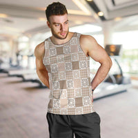 Hawaiian Palaka Quilt Pattern Men Tank Top Hawaii Culture Honu Turtle LT9 Beige - Polynesian Pride