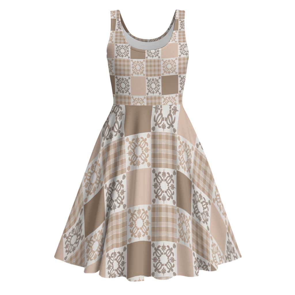 Hawaiian Palaka Quilt Pattern Midi Dress Hawaii Culture Honu Turtle LT9 Beige - Polynesian Pride