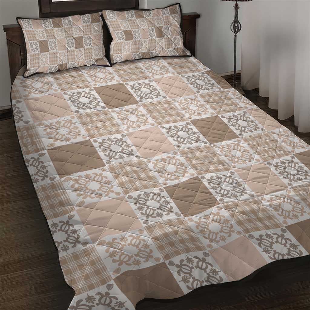 Hawaiian Palaka Quilt Pattern Quilt Bed Set Hawaii Culture Honu Turtle LT9 Beige - Polynesian Pride