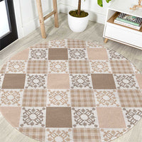 Hawaiian Palaka Quilt Pattern Round Carpet Hawaii Culture Honu Turtle LT9 Beige - Polynesian Pride