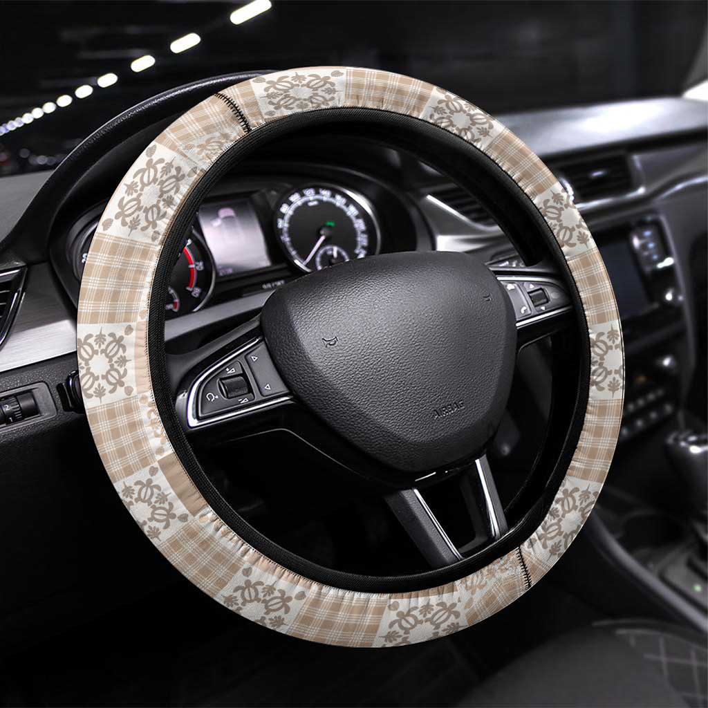 Hawaiian Palaka Quilt Pattern Steering Wheel Cover Hawaii Culture Honu Turtle LT9 Universal Fit Beige - Polynesian Pride