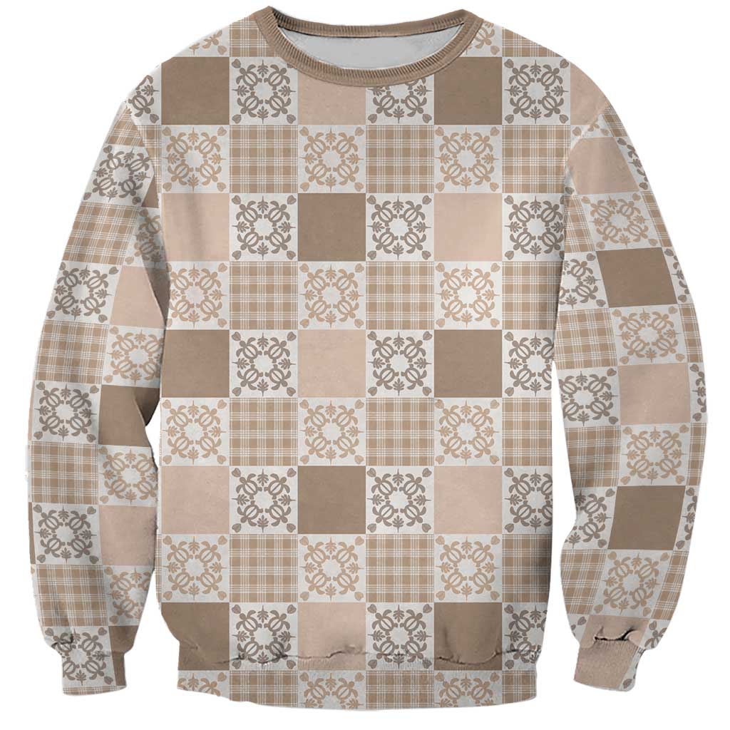 Hawaiian Palaka Quilt Pattern Sweatshirt Hawaii Culture Honu Turtle LT9 Unisex Beige - Polynesian Pride