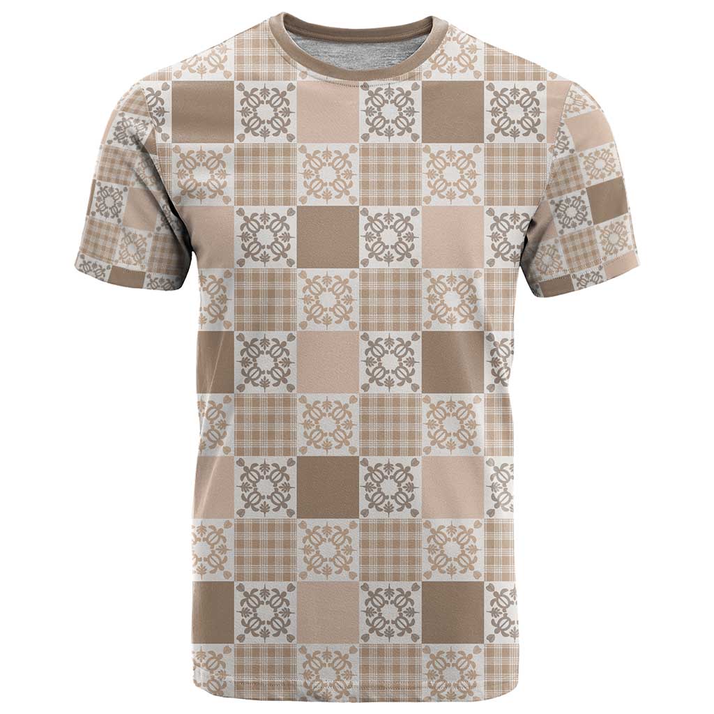 Hawaiian Palaka Quilt Pattern T Shirt Hawaii Culture Honu Turtle LT9 Beige - Polynesian Pride