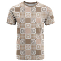 Hawaiian Palaka Quilt Pattern T Shirt Hawaii Culture Honu Turtle LT9 Beige - Polynesian Pride