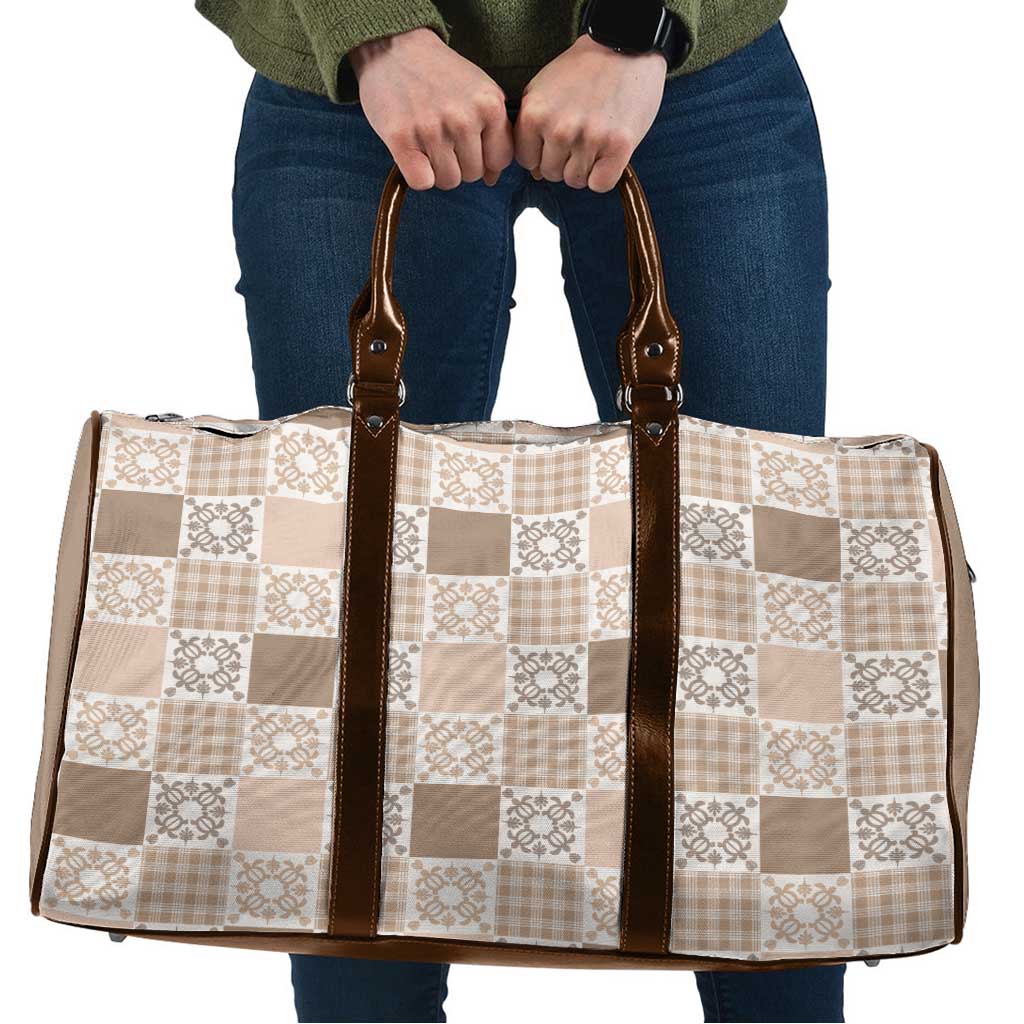 Hawaiian Palaka Quilt Pattern Travel Bag Hawaii Culture Honu Turtle LT9 Beige - Polynesian Pride