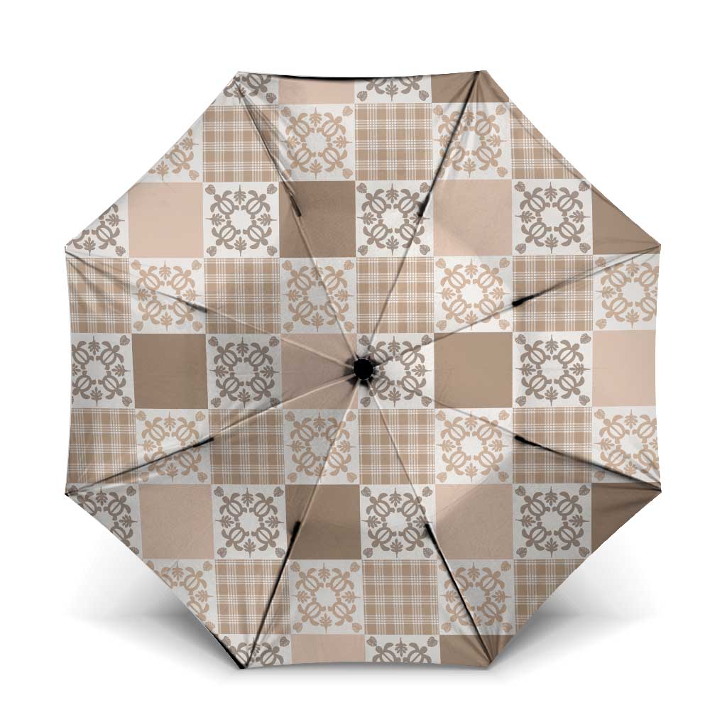 Hawaiian Palaka Quilt Pattern Umbrella Hawaii Culture Honu Turtle LT9 One Size Folded 11.42 inch Opened Diameter 37.4 inch Beige - Polynesian Pride