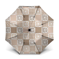 Hawaiian Palaka Quilt Pattern Umbrella Hawaii Culture Honu Turtle LT9 One Size Folded 11.42 inch Opened Diameter 37.4 inch Beige - Polynesian Pride